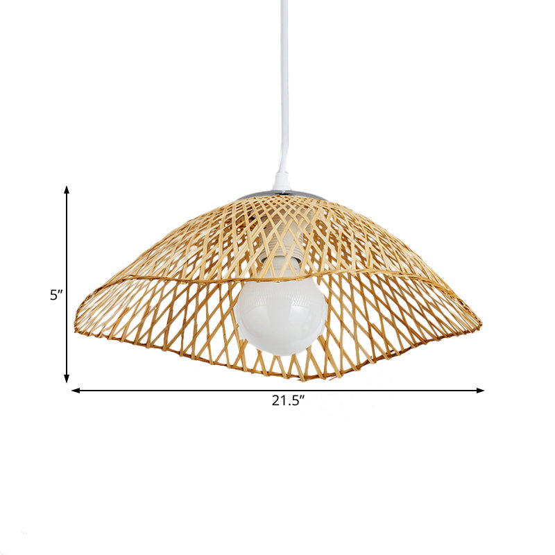 Hand-Knitted Bamboo Pendant Light with Dome Shade Asian Style 1 Head Beige Hanging Lamp for Living Room, 14