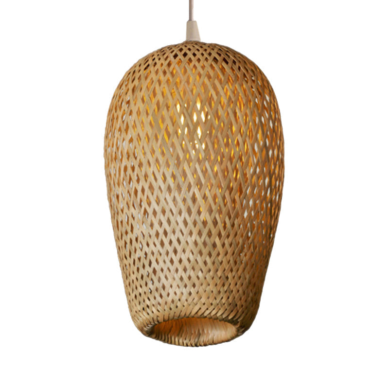 Lodge Style Woven Shade Pendant Lamp Bamboo 1-Light Kitchen Suspension Lighting in Yellow, 9