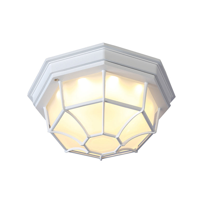 White One Light Ceiling Mount Industrial Frosted Glass Geometric Flush Fixture for Bedroom, 9.5