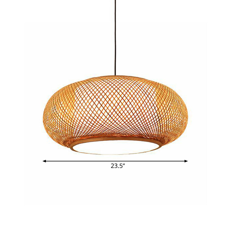 Curved Drum Bamboo Pendant Light Asian Stylish 16