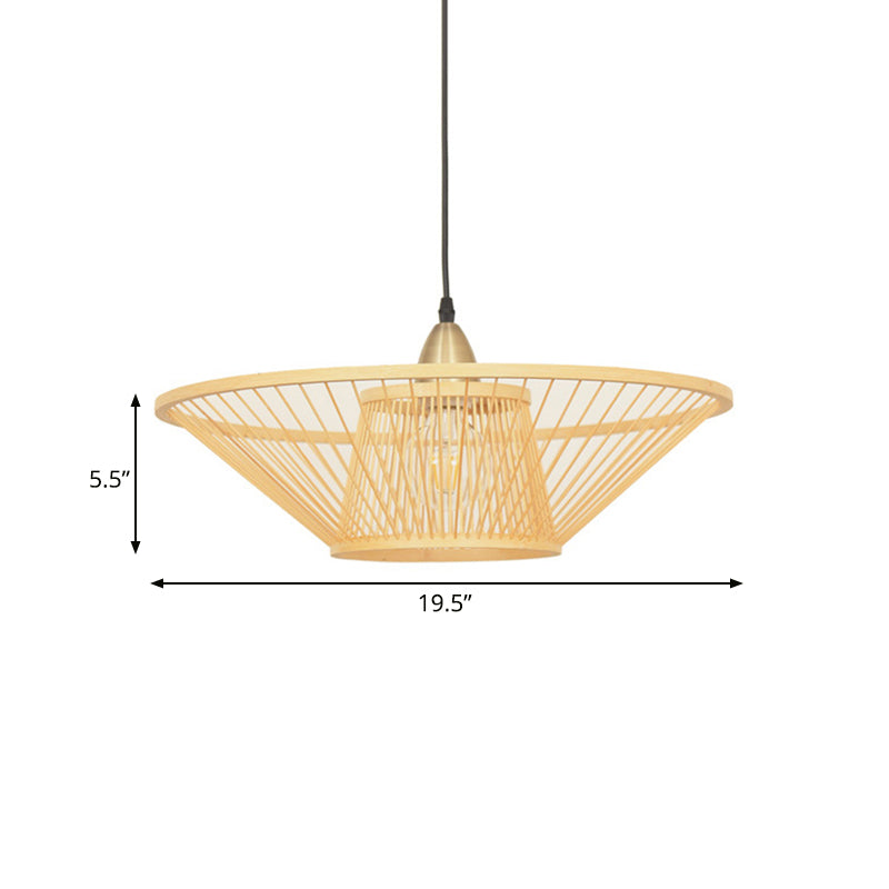 Bamboo Hand-Made Ceiling Lamp with Saucer Shade Modern 1-Light Beige Pendant Lamp for Dining Room Clearhalo 'Ceiling Lights' 'Pendant Lights' 'Pendants' Lighting' 138620