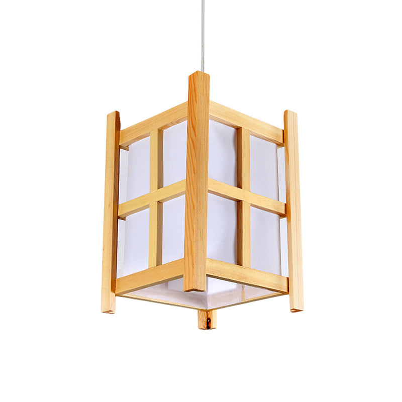 Wooden Square Pendant Lighting Asian 1-Light Hanging Lamp with Paper Shade for Restaurant Clearhalo 'Ceiling Lights' 'Modern Pendants' 'Modern' 'Pendant Lights' 'Pendants' Lighting' 138627