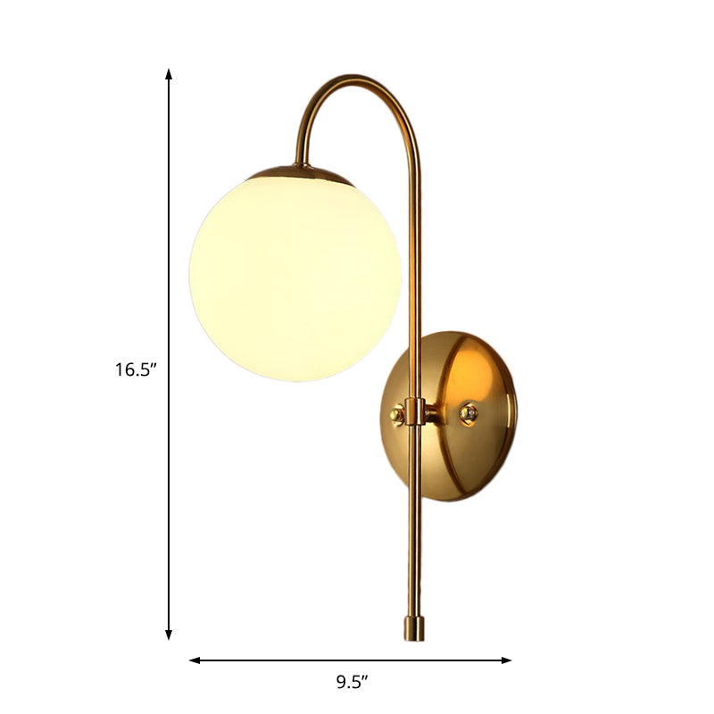 Brass Globe Wall Lighting Modern Opal Glass 1 Light Coffee Shop Sconce Light Fixture Clearhalo 'Art deco wall lights' 'Cast Iron' 'Glass' 'Industrial wall lights' 'Industrial' 'Middle century wall lights' 'Modern' 'Rustic wall lights' 'Tiffany' 'Traditional wall lights' 'Wall Lamps & Sconces' 'Wall Lights' Lighting' 138723