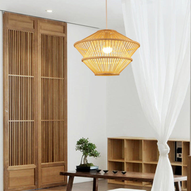 Hand Knitted Pendant Light Fixture Asian Style Bamboo 1-Light Beige Hanging Lamp over Dining Table Clearhalo 'Ceiling Lights' 'Pendant Lights' 'Pendants' Lighting' 138766