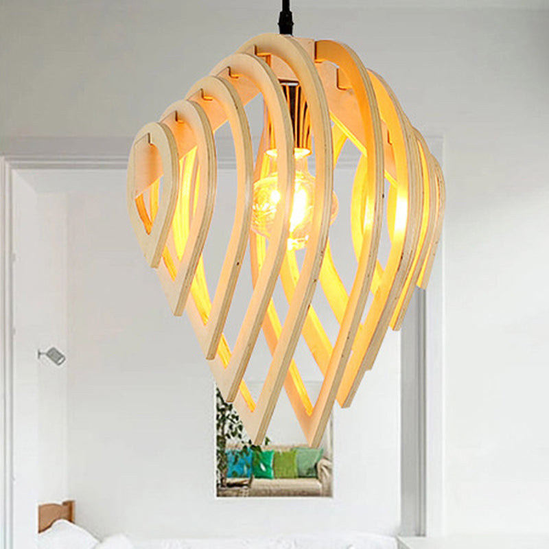 Wood Water Drop Hanging Ceiling Light Modern 1-Light Pendant Lamp in Natural Wood for Bedroom Wood Clearhalo 'Ceiling Lights' 'Modern Pendants' 'Modern' 'Pendant Lights' 'Pendants' Lighting' 138816