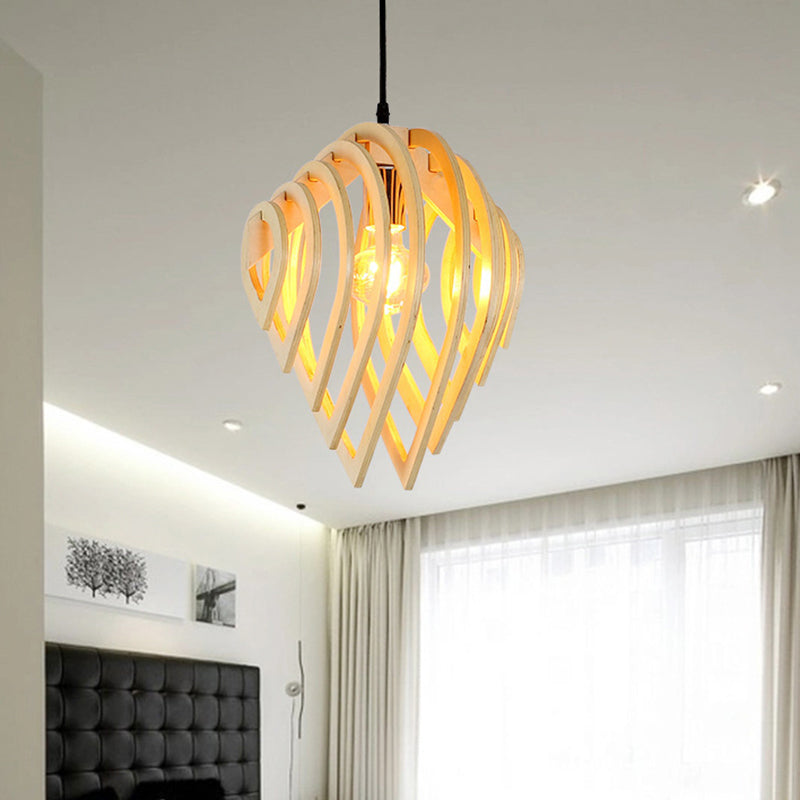 Wood Water Drop Hanging Ceiling Light Modern 1-Light Pendant Lamp in Natural Wood for Bedroom Clearhalo 'Ceiling Lights' 'Modern Pendants' 'Modern' 'Pendant Lights' 'Pendants' Lighting' 138817