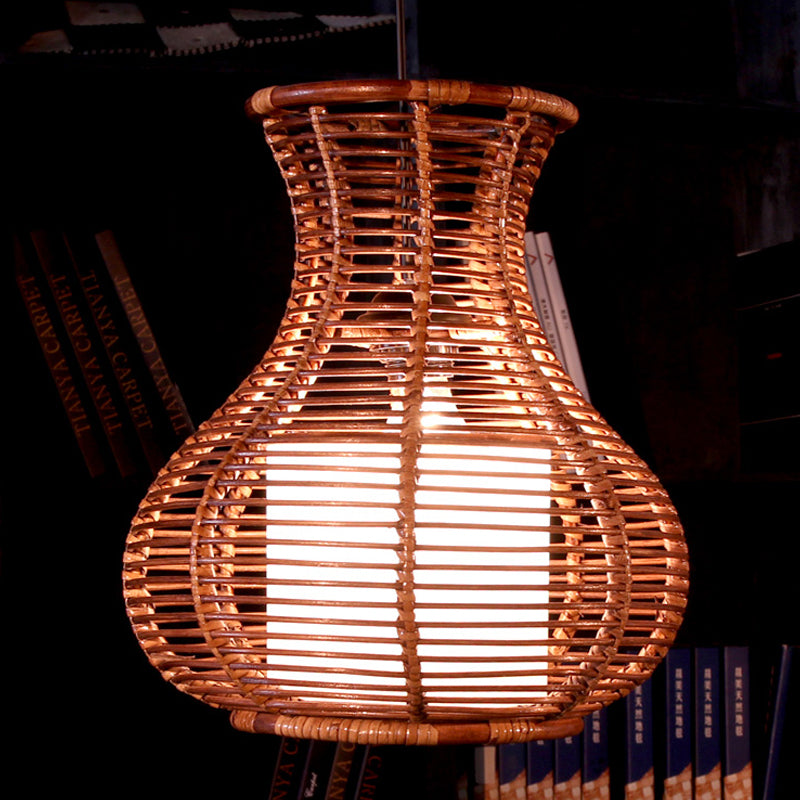 Japanese Vase Rattan Hanging Light Fixture 1-Light Suspension Pendant in Brown for Restaurant Cafe Brown Clearhalo 'Ceiling Lights' 'Pendant Lights' 'Pendants' Lighting' 138936_f7cecbb3-f2c7-43a7-abd4-94f2c16c8542