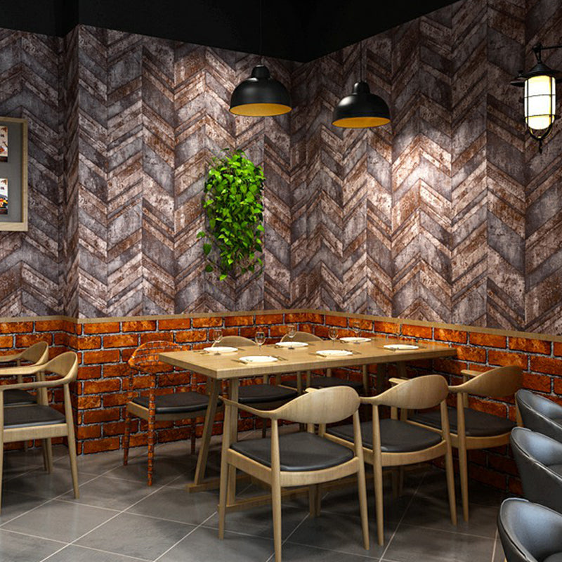 Rust Chevron Brick Wallpaper Roll Geometric Industrial Washable Wall Art for Restaurant Clearhalo 'Industrial wall decor' 'Industrial' 'Wallpaper' Wall Decor' 1391285