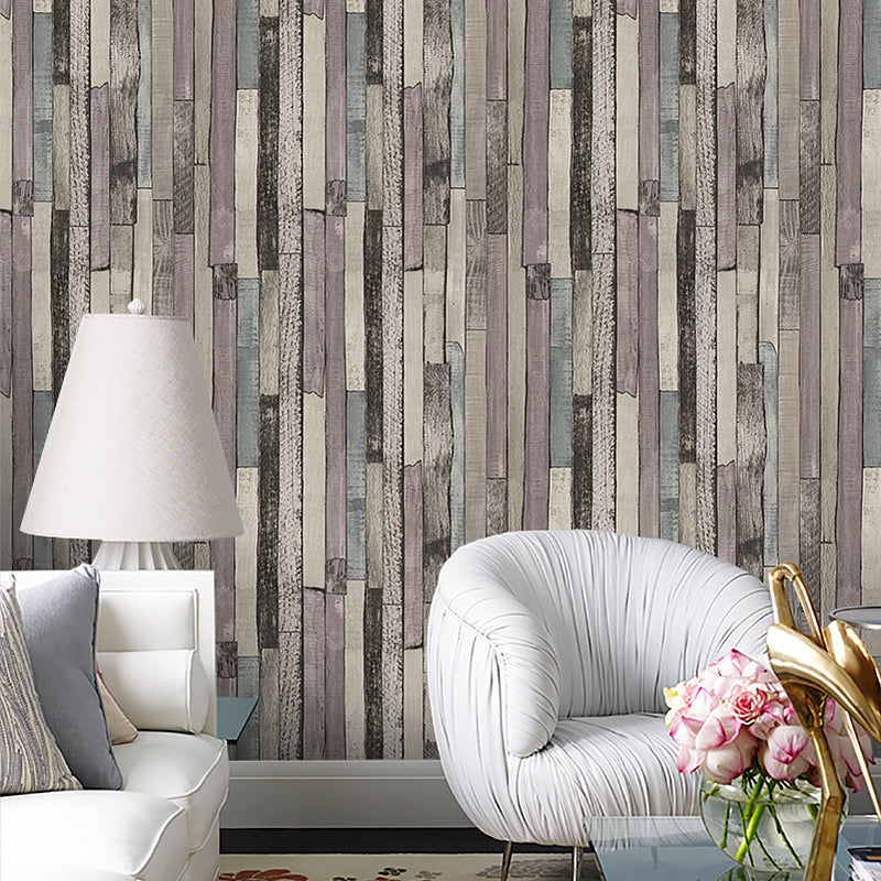 Country Shiplap Wallpaper Non-Woven Fabric Waterproof Dark Color Wall Art for Living Room Purple Clearhalo 'Country wall decor' 'Rustic' 'Wallpaper' Wall Decor' 1391292