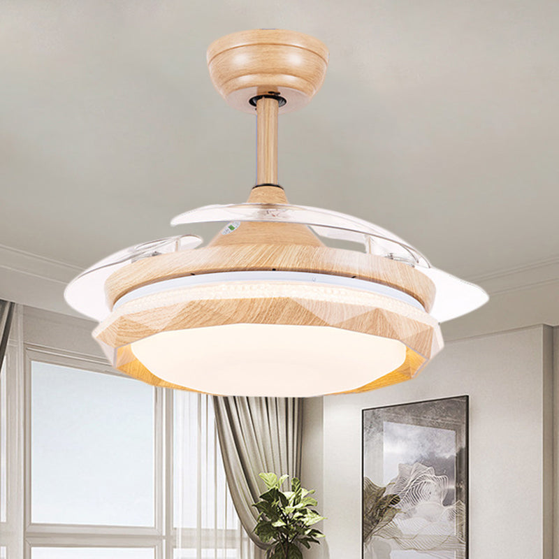 Acrylic Faceted Drum Ceiling Fan Lamp Modernist Wood 3-Blade LED Semi Flush Mount, 42