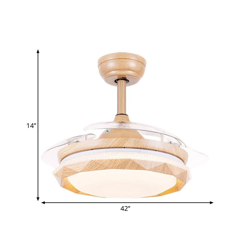 Acrylic Faceted Drum Ceiling Fan Lamp Modernist Wood 3-Blade LED Semi Flush Mount, 42
