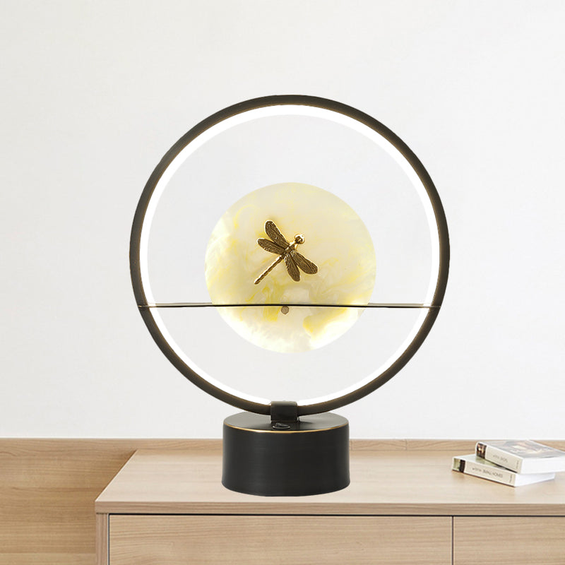 Black Round Desk Lamp Minimalism LED Metal Night Light with Dragonfly Detail Inside Black Clearhalo 'Lamps' 'Table Lamps' Lighting' 1391651