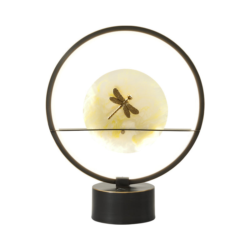 Black Round Desk Lamp Minimalism LED Metal Night Light with Dragonfly Detail Inside Clearhalo 'Lamps' 'Table Lamps' Lighting' 1391653