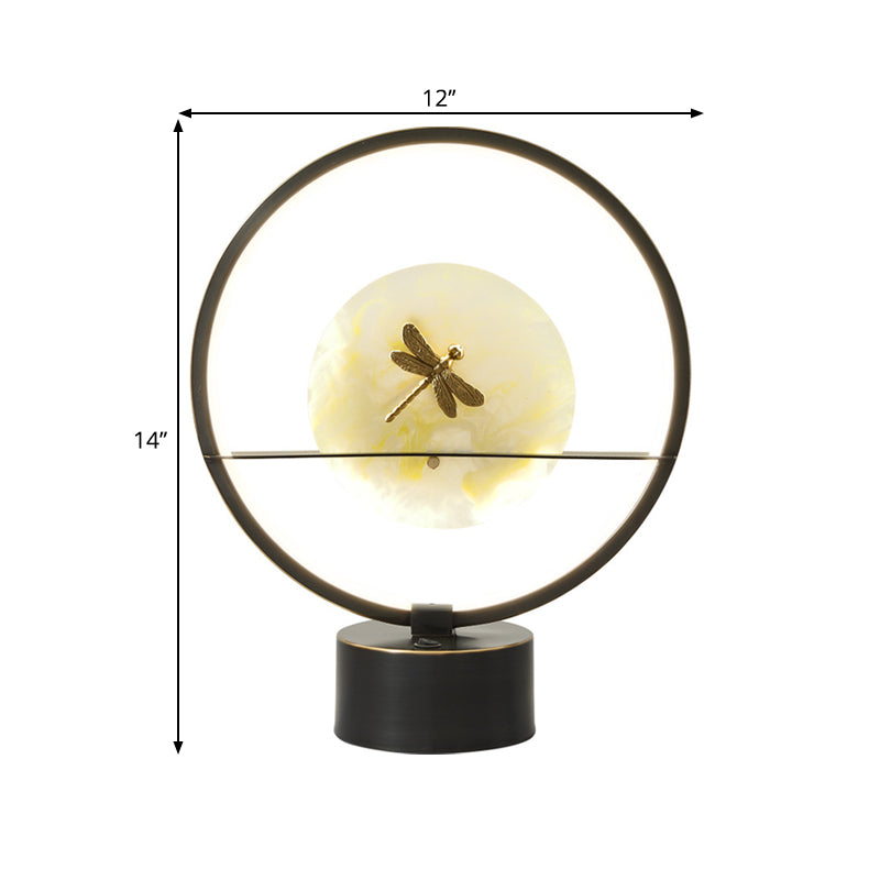 Black Round Desk Lamp Minimalism LED Metal Night Light with Dragonfly Detail Inside Clearhalo 'Lamps' 'Table Lamps' Lighting' 1391654