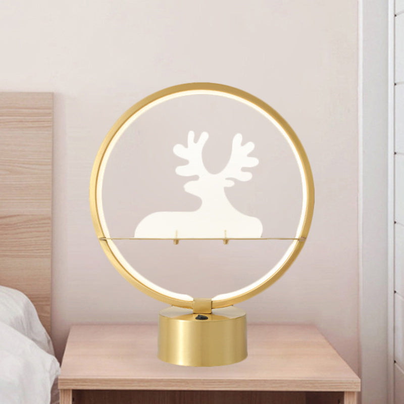 Gold Round Table Lamp Contemporary LED Metallic Nightstand Light with Elk Detail Inside Gold Clearhalo 'Lamps' 'Table Lamps' Lighting' 1391663