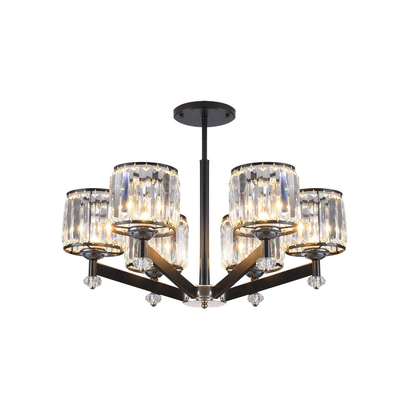 3/6 Lights Crystal Hanging Lamp Kit Traditional Black Cylinder Sitting Room Chandelier Lighting Clearhalo 'Ceiling Lights' 'Chandeliers' Lighting' options 1391802