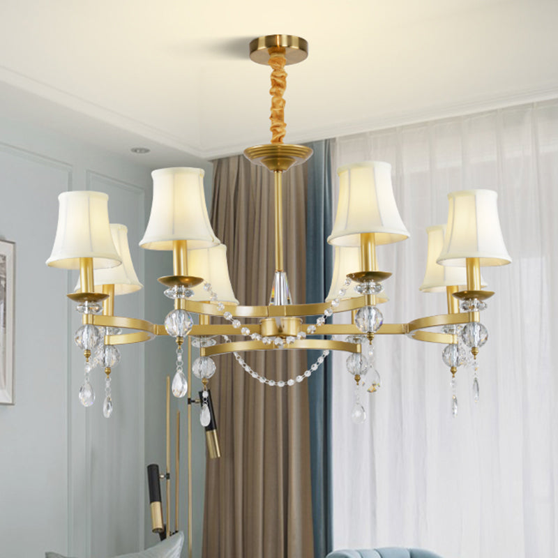 Flared Clear Crystal Drops Suspension Lamp Traditional 6/8 Bulbs Bedchamber Pendant Chandelier in Gold Clearhalo 'Ceiling Lights' 'Chandeliers' Lighting' options 1391809