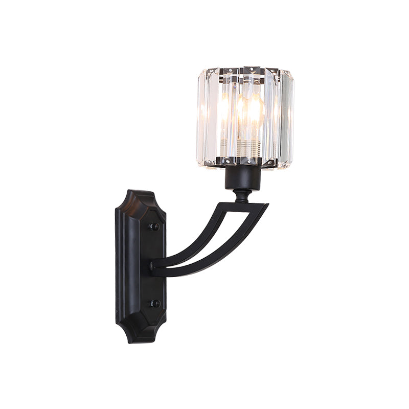 Cylinder Crystal Wall Mount Light Fixture Traditional 1 Bulb Bedroom Surface Wall Sconce in Black Clearhalo 'Wall Lamps & Sconces' 'Wall Lights' Lighting' 1391969