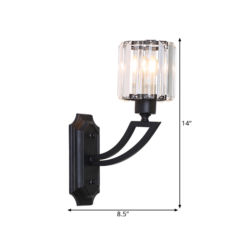 Cylinder Crystal Wall Mount Light Fixture Traditional 1 Bulb Bedroom Surface Wall Sconce in Black Clearhalo 'Wall Lamps & Sconces' 'Wall Lights' Lighting' 1391970