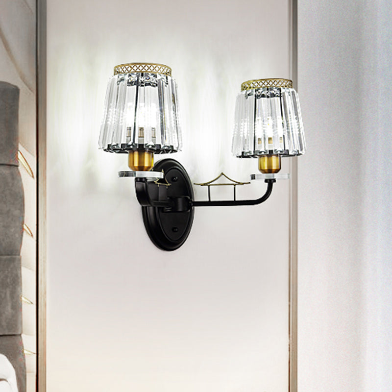 Tapered Bedchamber Wall Light Sconce Traditional Crystal 2 Heads Black Wall Mounted Lamp Black Clearhalo 'Wall Lamps & Sconces' 'Wall Lights' Lighting' 1391971