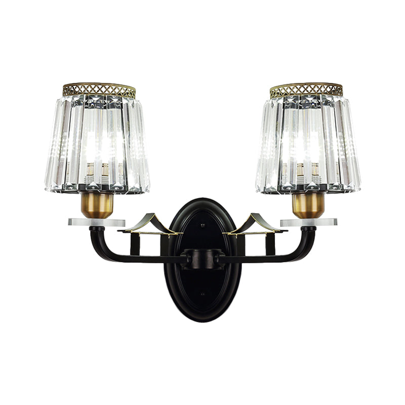 Tapered Bedchamber Wall Light Sconce Traditional Crystal 2 Heads Black Wall Mounted Lamp Clearhalo 'Wall Lamps & Sconces' 'Wall Lights' Lighting' 1391972