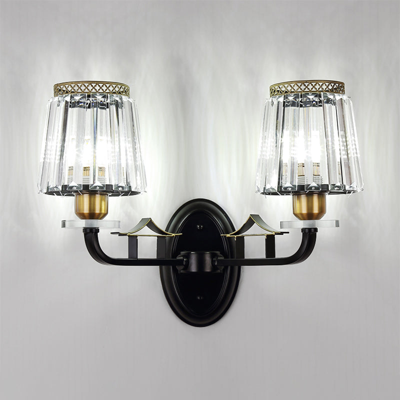 Tapered Bedchamber Wall Light Sconce Traditional Crystal 2 Heads Black Wall Mounted Lamp Clearhalo 'Wall Lamps & Sconces' 'Wall Lights' Lighting' 1391973