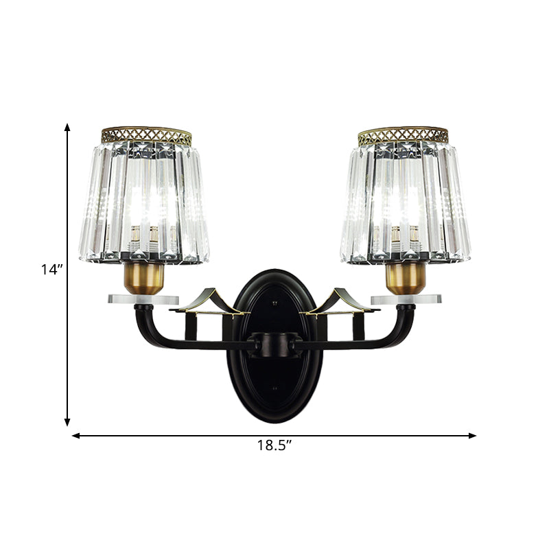 Tapered Bedchamber Wall Light Sconce Traditional Crystal 2 Heads Black Wall Mounted Lamp Clearhalo 'Wall Lamps & Sconces' 'Wall Lights' Lighting' 1391974