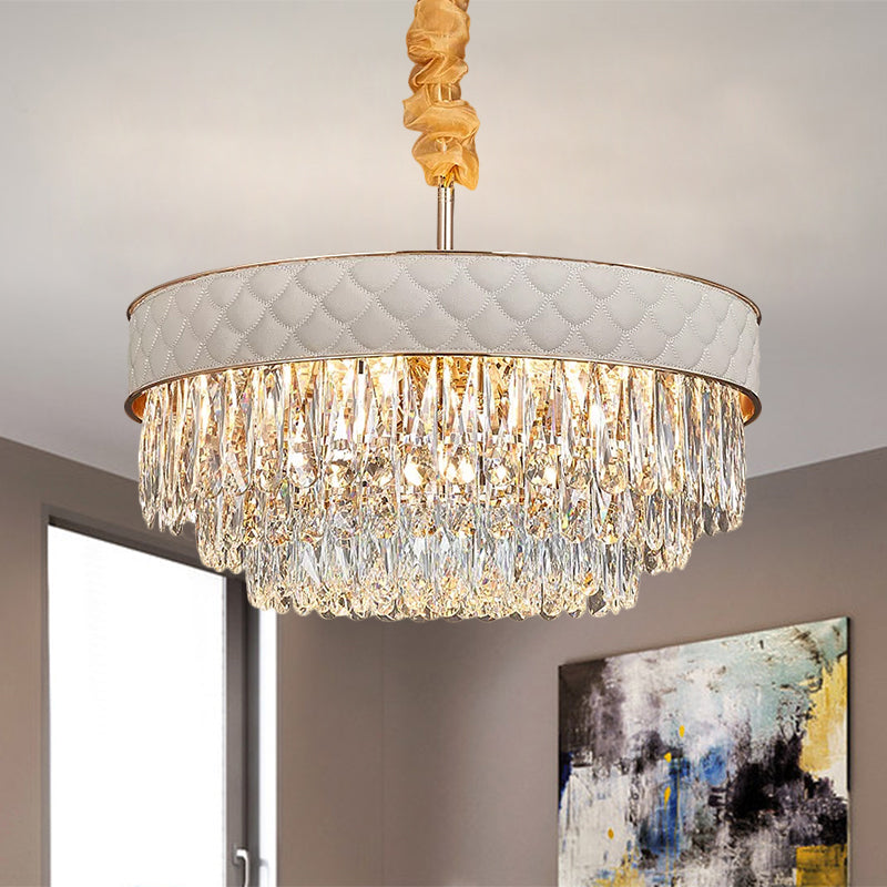 White 9/15 Heads Chandelier Light Contemporary Crystal Raindrops Drum Ceiling Pendant, 19.5