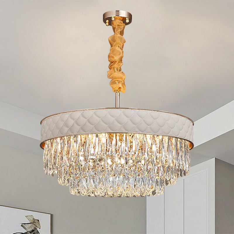 White 9/15 Heads Chandelier Light Contemporary Crystal Raindrops Drum Ceiling Pendant, 19.5