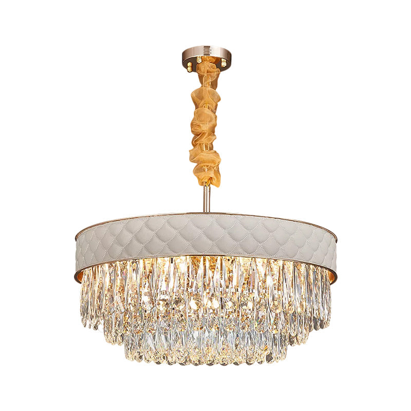 White 9/15 Heads Chandelier Light Contemporary Crystal Raindrops Drum Ceiling Pendant, 19.5