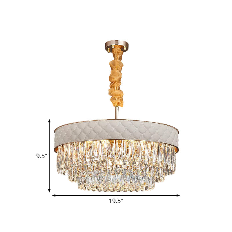 White 9/15 Heads Chandelier Light Contemporary Crystal Raindrops Drum Ceiling Pendant, 19.5