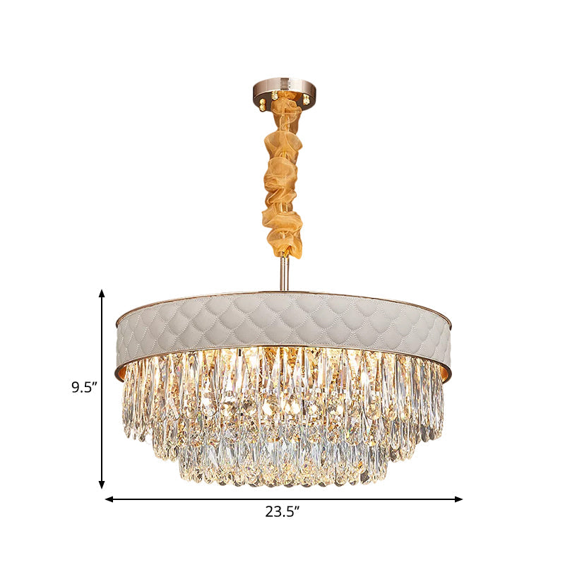 White 9/15 Heads Chandelier Light Contemporary Crystal Raindrops Drum Ceiling Pendant, 19.5