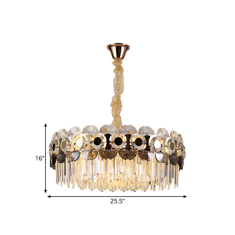 12 Bulbs Clear Crystal Prismatic Chandelier Contemporary Gold Round Living Room Hanging Light Clearhalo 'Ceiling Lights' 'Chandeliers' 'Clear' 'Industrial' 'Modern Chandeliers' 'Modern' 'Tiffany' 'Traditional Chandeliers' Lighting' 1392037