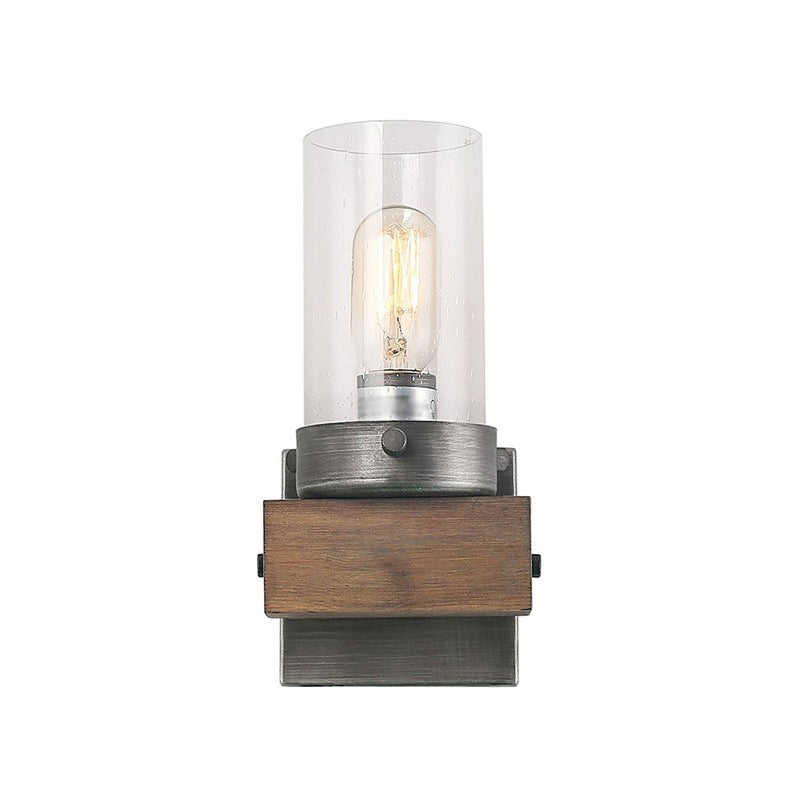 Countryside Cylindrical Wall Sconce Light 1/2-Light Clear Glass Wall Mount Lamp Fixture in Brown Clearhalo 'Wall Lamps & Sconces' 'Wall Lights' Lighting' 1392071