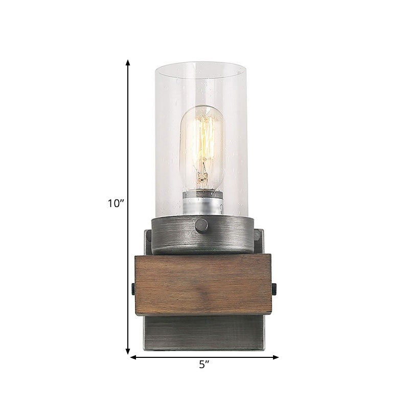 Countryside Cylindrical Wall Sconce Light 1/2-Light Clear Glass Wall Mount Lamp Fixture in Brown Clearhalo 'Wall Lamps & Sconces' 'Wall Lights' Lighting' 1392072