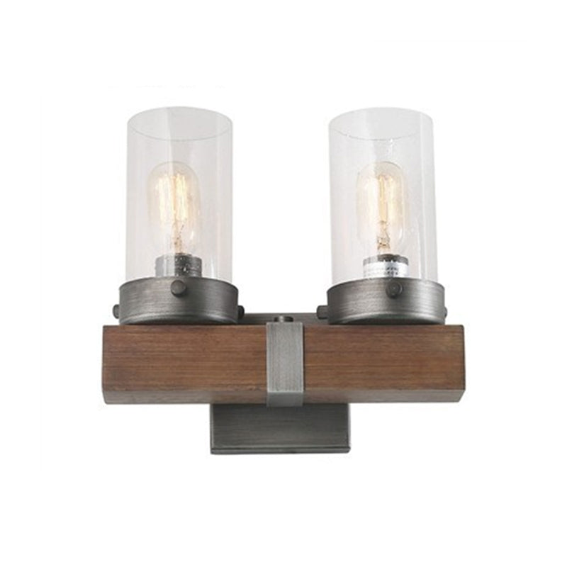 Countryside Cylindrical Wall Sconce Light 1/2-Light Clear Glass Wall Mount Lamp Fixture in Brown Clearhalo 'Wall Lamps & Sconces' 'Wall Lights' Lighting' 1392075