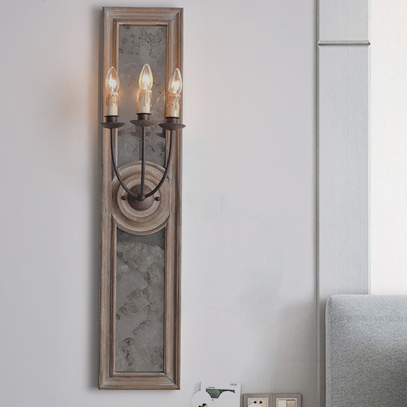 3 Lights Wall Mounted Light Countryside Style Candelabra Metallic Wall Lamp Fixture with Mirror Detail in Brown Brown Clearhalo 'Wall Lamps & Sconces' 'Wall Lights' Lighting' 1392086