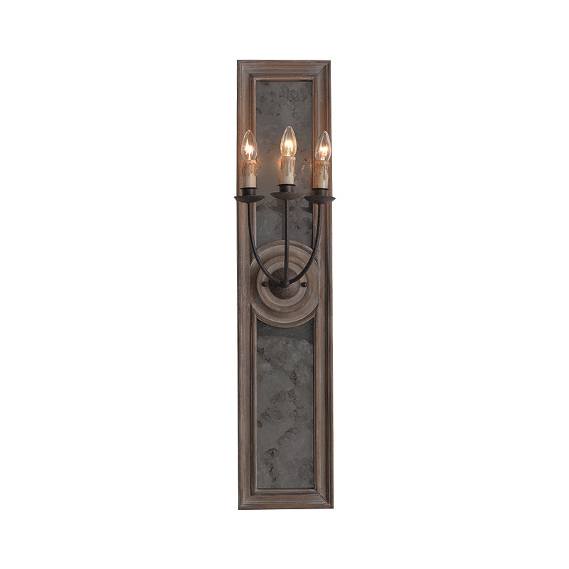 3 Lights Wall Mounted Light Countryside Style Candelabra Metallic Wall Lamp Fixture with Mirror Detail in Brown Clearhalo 'Wall Lamps & Sconces' 'Wall Lights' Lighting' 1392087