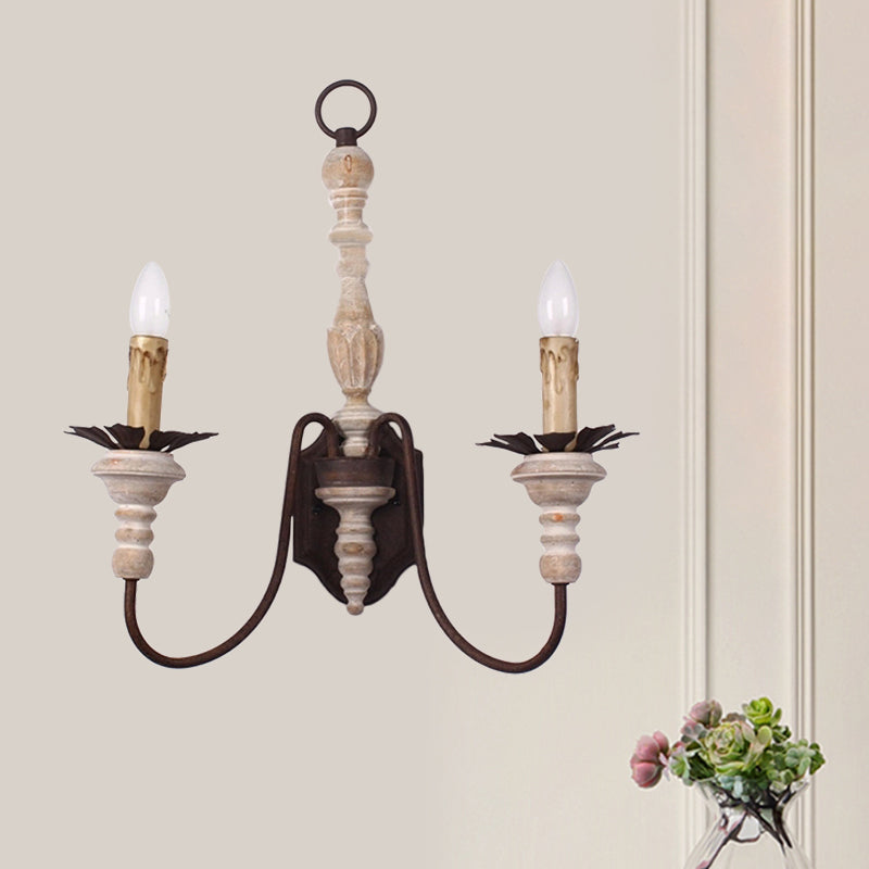 Rust Curved Arm Wall Light Fixture Country Style Metal 2 Bulbs Indoor Candle Wall Mount Lamp Rust Clearhalo 'Wall Lamps & Sconces' 'Wall Lights' Lighting' 1392090