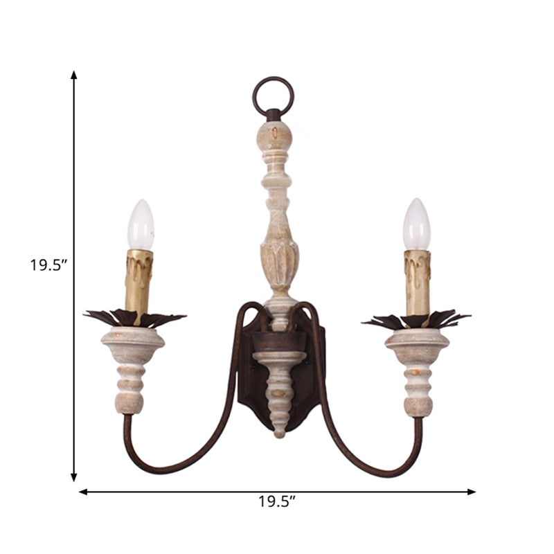 Rust Curved Arm Wall Light Fixture Country Style Metal 2 Bulbs Indoor Candle Wall Mount Lamp Clearhalo 'Wall Lamps & Sconces' 'Wall Lights' Lighting' 1392093