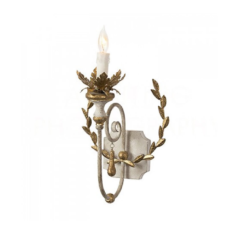 Metallic Gold Wall Mount Lighting Candelabra 1-Head Farmhouse Wall Lamp with Vine Decor Clearhalo 'Wall Lamps & Sconces' 'Wall Lights' Lighting' 1392096