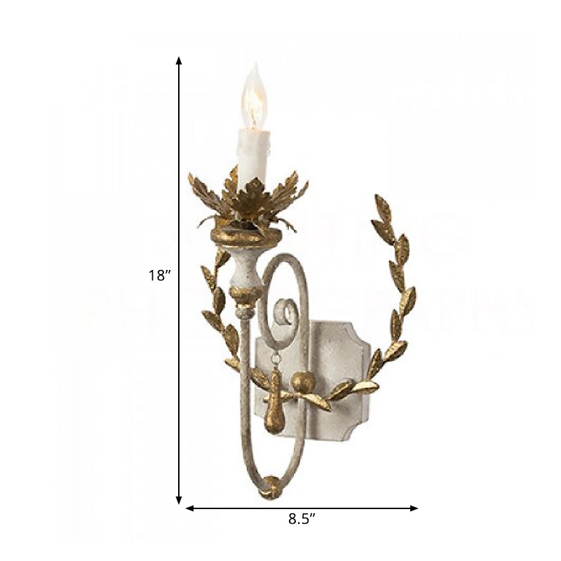 Metallic Gold Wall Mount Lighting Candelabra 1-Head Farmhouse Wall Lamp with Vine Decor Clearhalo 'Wall Lamps & Sconces' 'Wall Lights' Lighting' 1392097