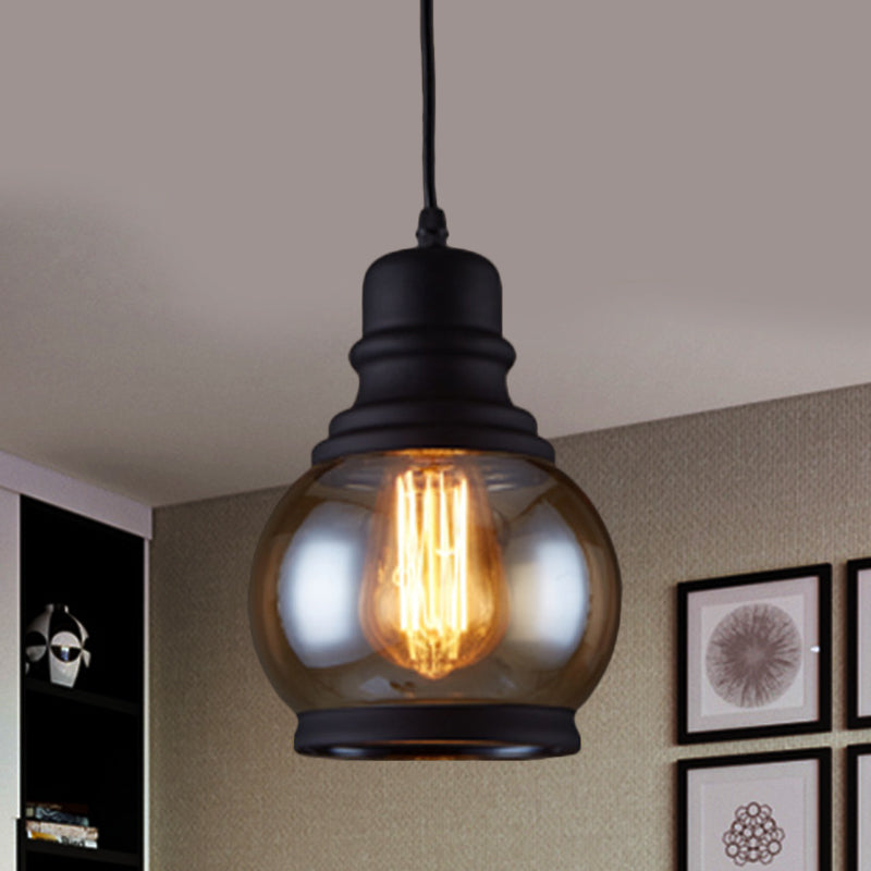 Industrial Jar-Shape Pendant Light Kit 1 Head Clear Glass Ceiling Hang Fixture in Black Black C Clearhalo 'Ceiling Lights' 'Close To Ceiling Lights' 'Glass shade' 'Glass' 'Industrial Pendants' 'Industrial' 'Middle Century Pendants' 'Pendant Lights' 'Pendants' 'Tiffany' Lighting' 1392131