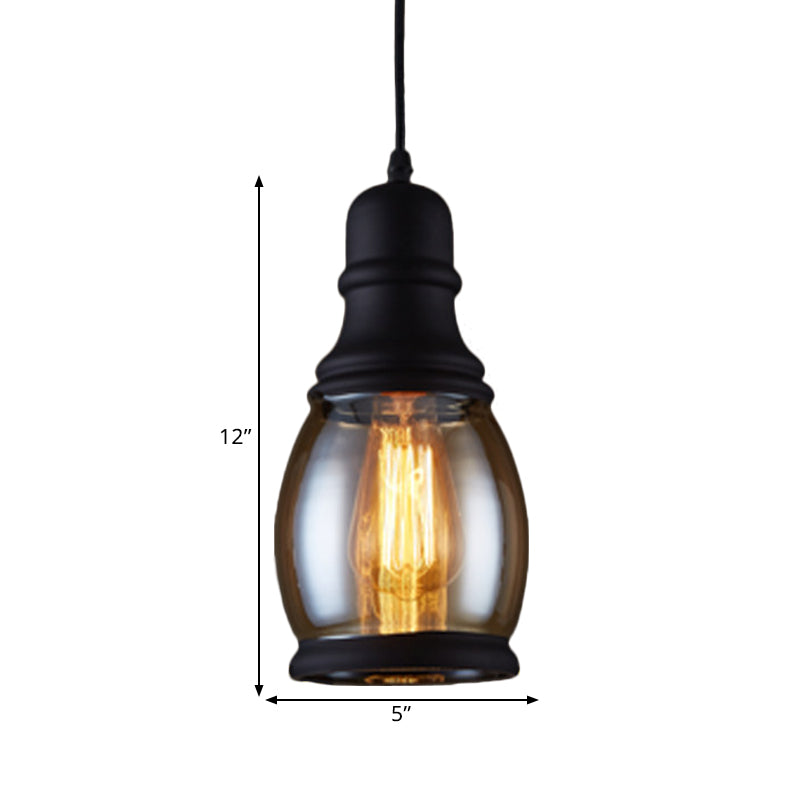 Industrial Jar-Shape Pendant Light Kit 1 Head Clear Glass Ceiling Hang Fixture in Black Clearhalo 'Ceiling Lights' 'Close To Ceiling Lights' 'Glass shade' 'Glass' 'Industrial Pendants' 'Industrial' 'Middle Century Pendants' 'Pendant Lights' 'Pendants' 'Tiffany' Lighting' 1392139