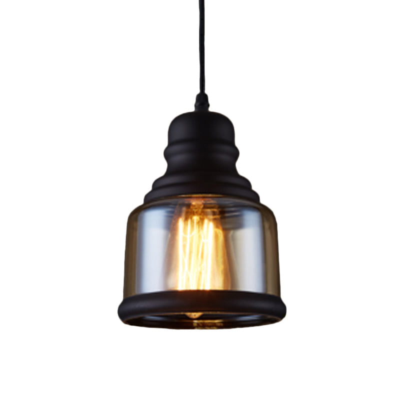 Industrial Jar-Shape Pendant Light Kit 1 Head Clear Glass Ceiling Hang Fixture in Black Clearhalo 'Ceiling Lights' 'Close To Ceiling Lights' 'Glass shade' 'Glass' 'Industrial Pendants' 'Industrial' 'Middle Century Pendants' 'Pendant Lights' 'Pendants' 'Tiffany' Lighting' 1392143