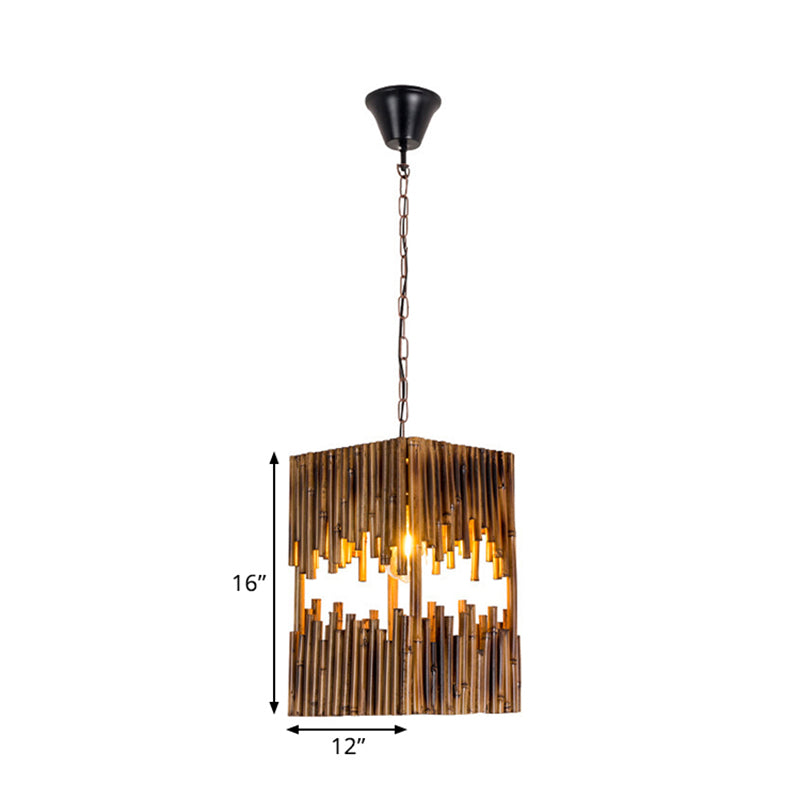 Bamboo Tube Cuboid Suspension Light Industrial 1 Bulb Restaurant Ceiling Pendant Lamp in Brown Clearhalo 'Ceiling Lights' 'Industrial Pendants' 'Industrial' 'Middle Century Pendants' 'Pendant Lights' 'Pendants' 'Tiffany' Lighting' 1392176