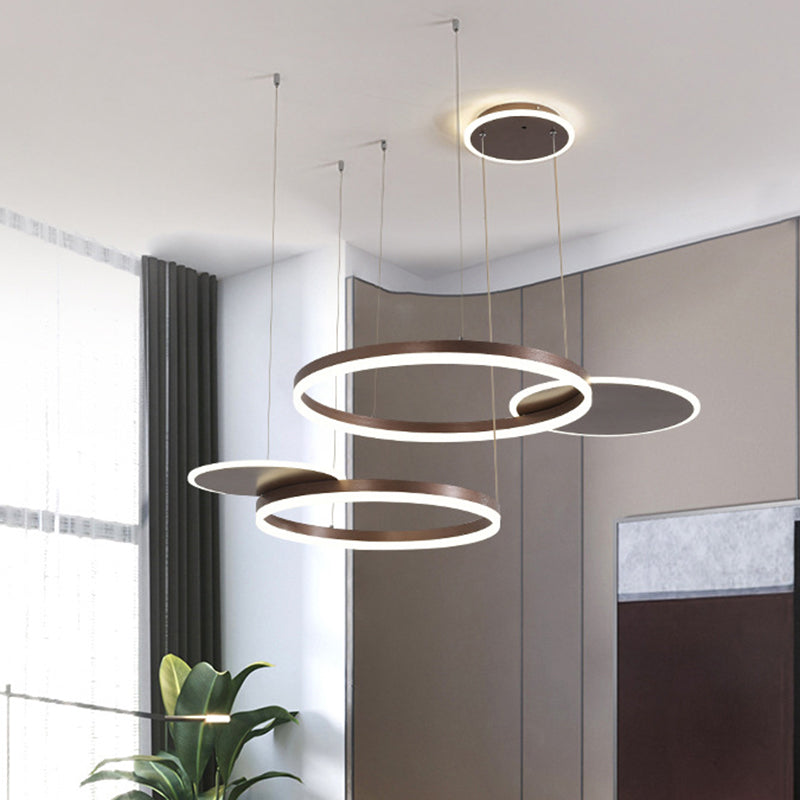 Metallic Circular Multi Lamp Pendant Modern Gold/Coffee LED Ceiling Hang Fixture in Warm/White Light Coffee Clearhalo 'Ceiling Lights' 'Modern Pendants' 'Modern' 'Pendant Lights' 'Pendants' Lighting' 1392246