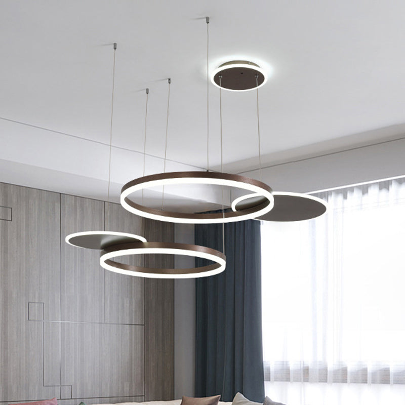 Metallic Circular Multi Lamp Pendant Modern Gold/Coffee LED Ceiling Hang Fixture in Warm/White Light Clearhalo 'Ceiling Lights' 'Modern Pendants' 'Modern' 'Pendant Lights' 'Pendants' Lighting' 1392247