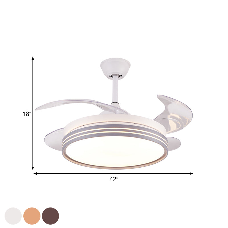 Drum 4 Blades Semi Flush Mount Lamp Modern Metal Coffee/White/Gold LED Hanging Fan Light, 42