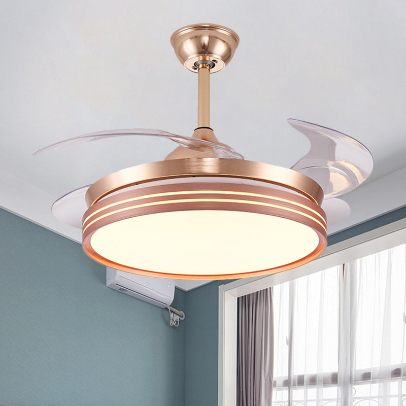 Drum 4 Blades Semi Flush Mount Lamp Modern Metal Coffee/White/Gold LED Hanging Fan Light, 42